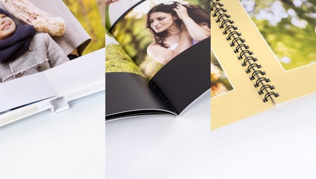 Photobooks with a flat lying, glued or spiral binding