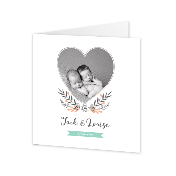 Faire-part carré 2 volets (14,3 cm x 14,3 cm)
