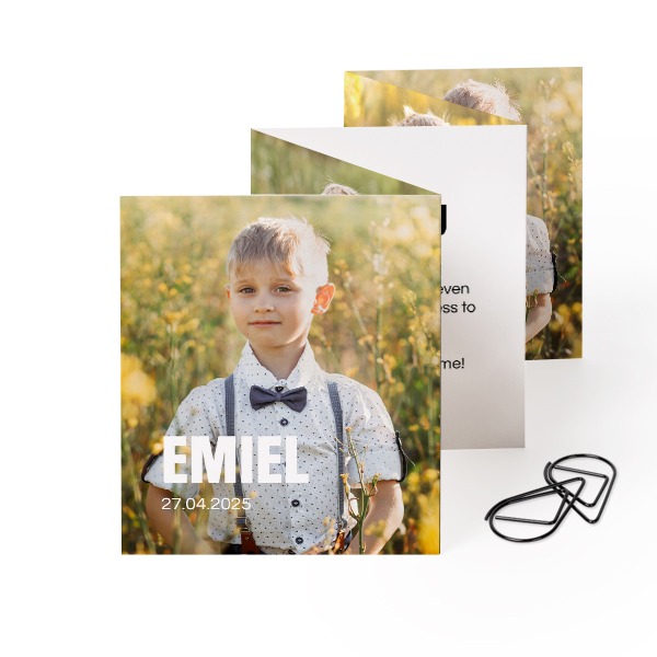 Fold out photo card Portrait Black paperclip - set of 12 (7,1 x 8,8 cm)