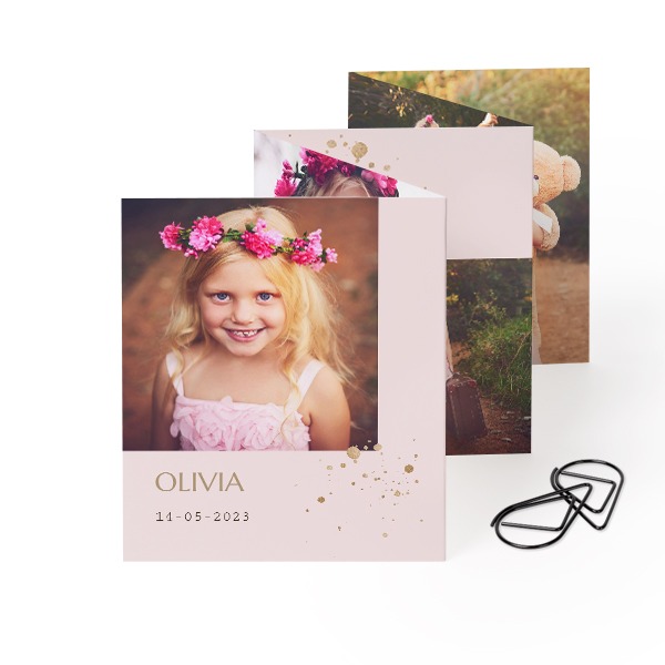 Fold out photo card Portrait Black paperclip - set of 12 (7,1 x 8,8 cm)