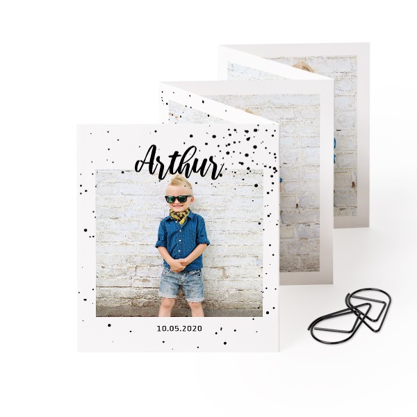 Fold out photo card Portrait Black paperclip - set of 12 (7,1 x 8,8 cm)