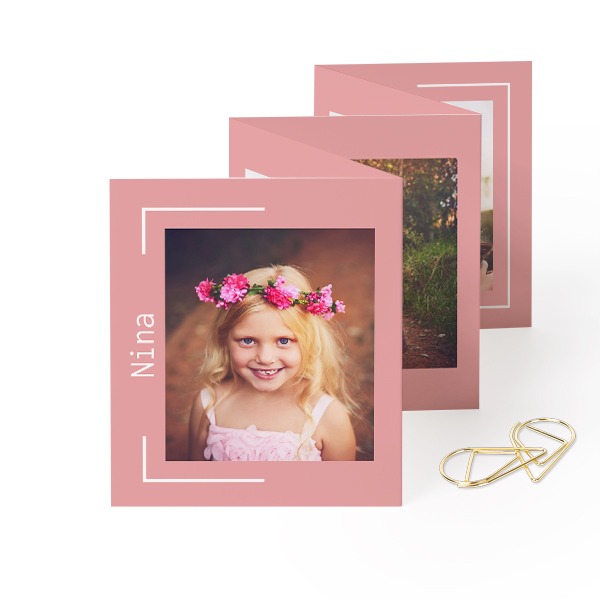 Fold out photo card Portrait Gold paperclip - set of 12 (7,1 x 8,8 cm)