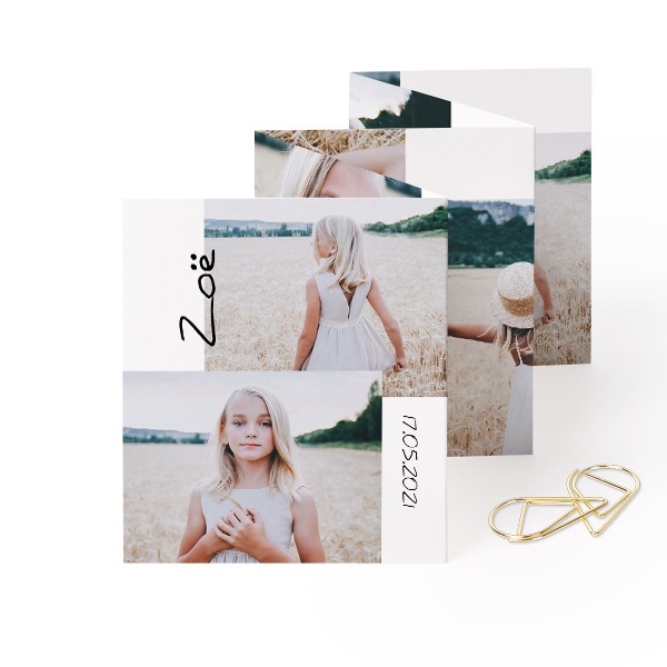 Fold out photo card Portrait Gold paperclip - set of 12 (7,1 x 8,8 cm)