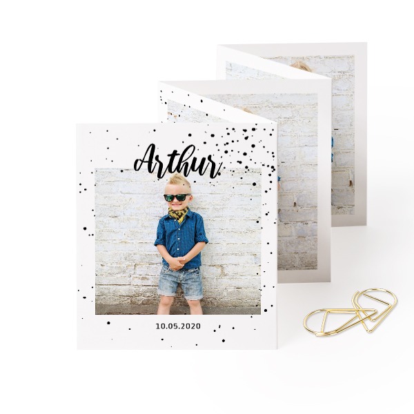 Fold out photo card Portrait Gold paperclip - set of 12 (7,1 x 8,8 cm)