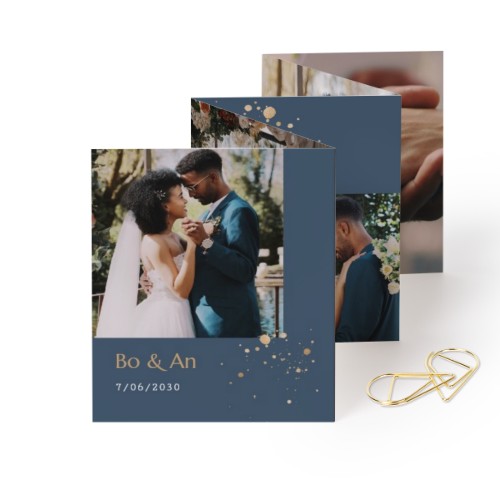 Fold out photo card Portrait Gold paperclip - set of 12 (7,1 x 8,8 cm)