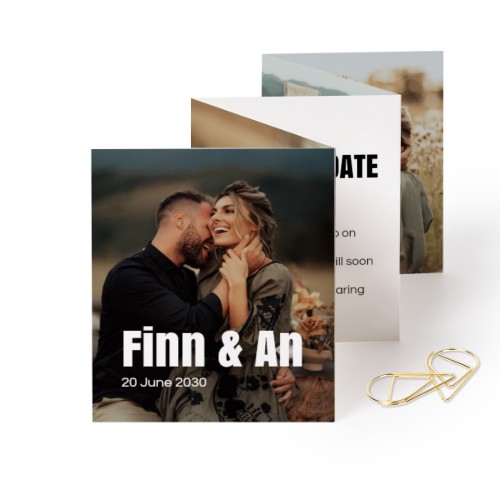 Fold out photo card Portrait Gold paperclip - set of 12 (7,1 x 8,8 cm)