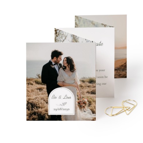 Fold out photo card Portrait Gold paperclip - set of 12 (7,1 x 8,8 cm)