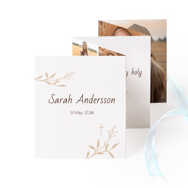 Fold out photo card Portrait blue ribbon  - set of 12 (7,1 x 8,8 cm)