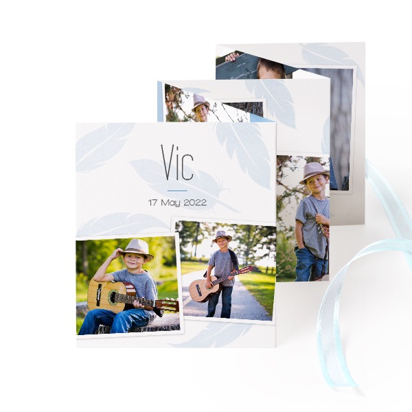 Fold out photo card Portrait blue ribbon  - set of 12 (7,1 x 8,8 cm)