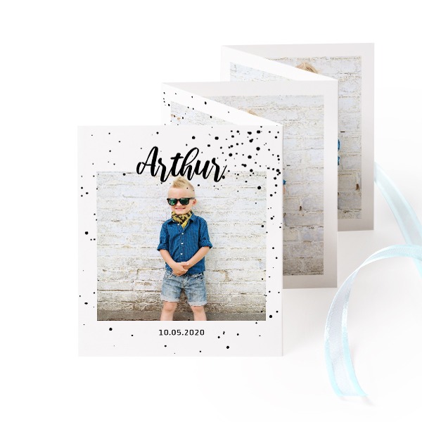 Fold out photo card Portrait blue ribbon  - set of 12 (7,1 x 8,8 cm)