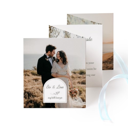 Fold out photo card Portrait blue ribbon  - set of 12 (7,1 x 8,8 cm)