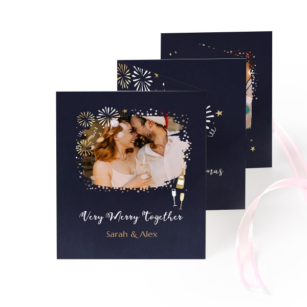 Fold out photo card Portrait pink ribbon - set of 12 (7,1 x 8,8 cm)