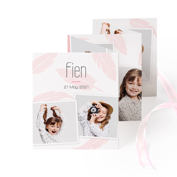 Zigzag fotokaartje Staand Roze lint - Set van 12 (7,1 x 8,8 cm)