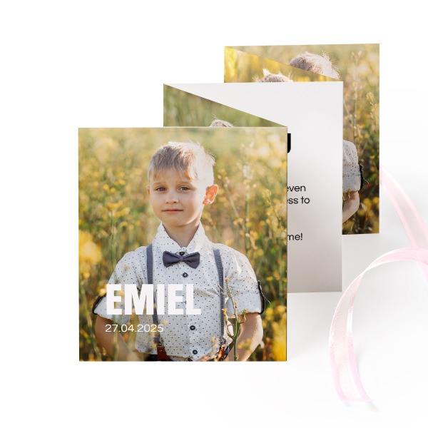 Fold out photo card Portrait pink ribbon - set of 12 (7,1 x 8,8 cm)