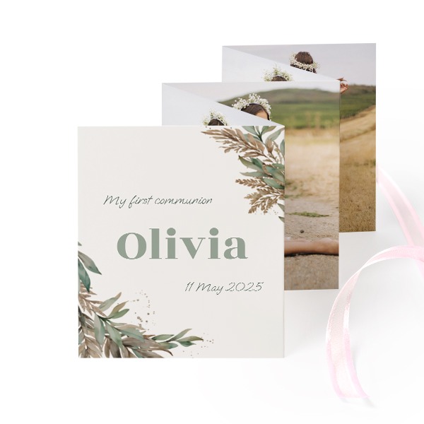 Fold out photo card Portrait pink ribbon - set of 12 (7,1 x 8,8 cm)