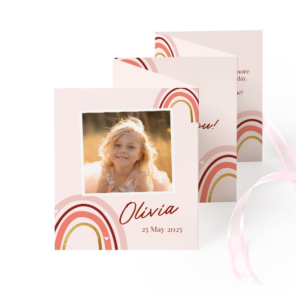 Zigzag fotokaartje Staand Roze lint - Set van 12 (7,1 x 8,8 cm)
