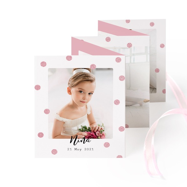Fold out photo card Portrait pink ribbon - set of 12 (7,1 x 8,8 cm)
