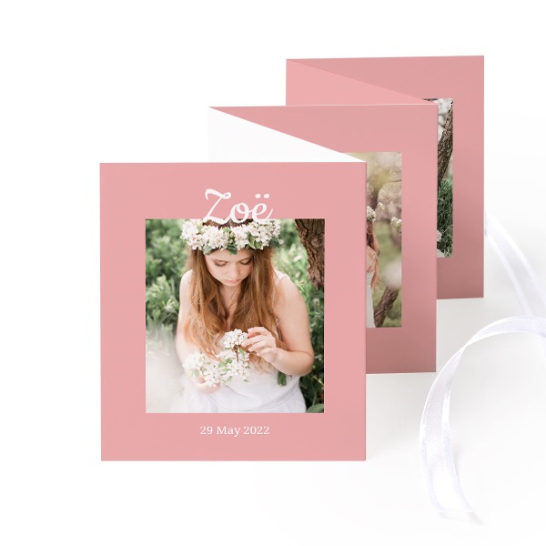 Fold out photo card Portrait white ribbon - set of 12 (7,1 x 8,8 cm)