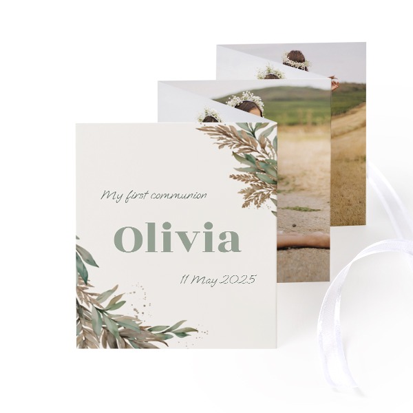Fold out photo card Portrait white ribbon - set of 12 (7,1 x 8,8 cm)