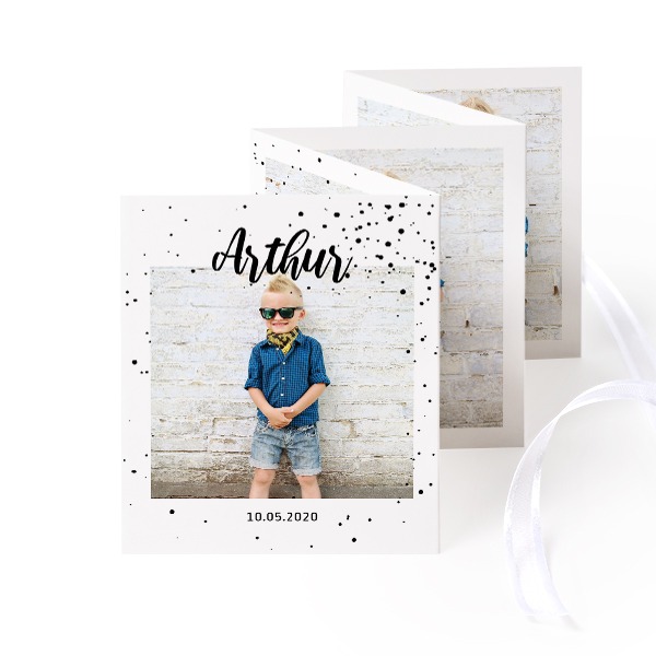 Fold out photo card Portrait white ribbon - set of 12 (7,1 x 8,8 cm)