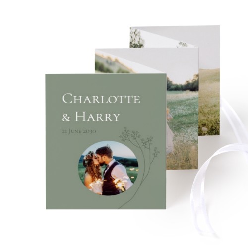 Fold out photo card Portrait white ribbon - set of 12 (7,1 x 8,8 cm)