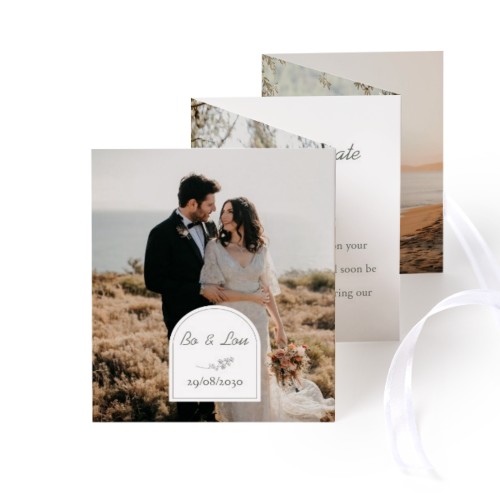 Fold out photo card Portrait white ribbon - set of 12 (7,1 x 8,8 cm)