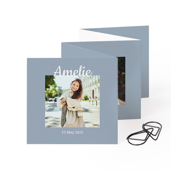 Fold out photo card Square Black paperclip - set of 12 (8 x 8 cm)