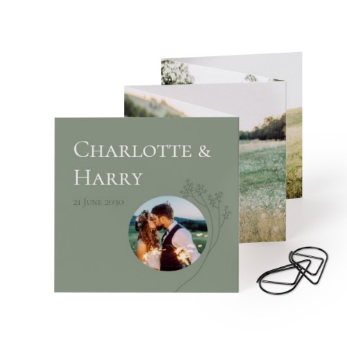 Fold out photo card Square Black paperclip - set of 12 (8 x 8 cm)