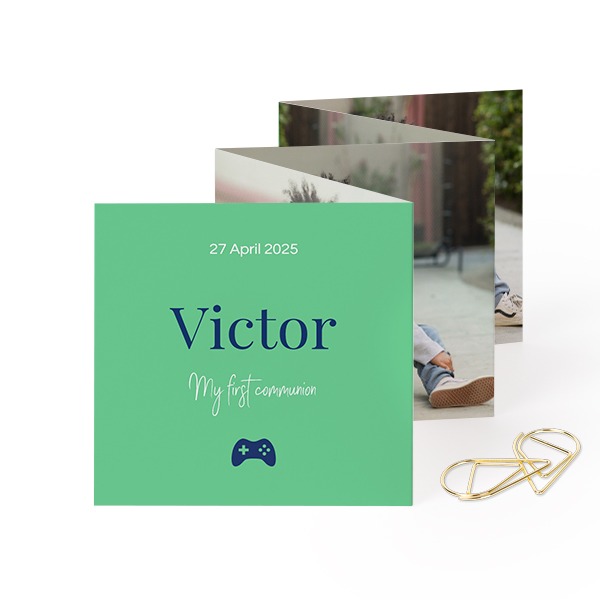 Fold out photo card Square Gold paperclip - set of 12 (8 x 8 cm)