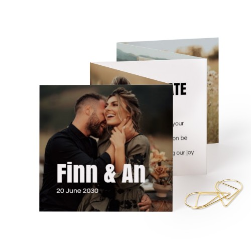 Fold out photo card Square Gold paperclip - set of 12 (8 x 8 cm)