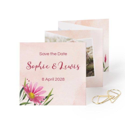 Fold out photo card Square Gold paperclip - set of 12 (8 x 8 cm)