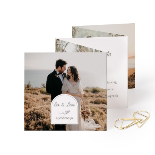Fold out photo card Square Gold paperclip - set of 12 (8 x 8 cm)