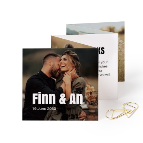 Fold out photo card Square Gold paperclip - set of 12 (8 x 8 cm)