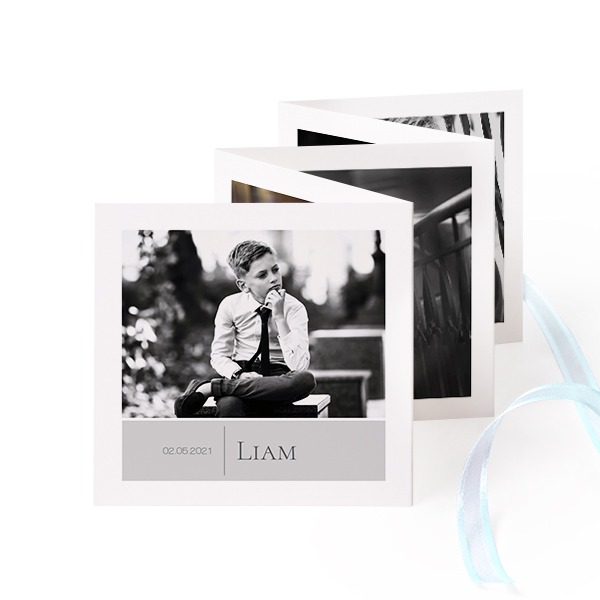 Fold out photo card Square Blue ribbon - set of 12 (8 x 8 cm)