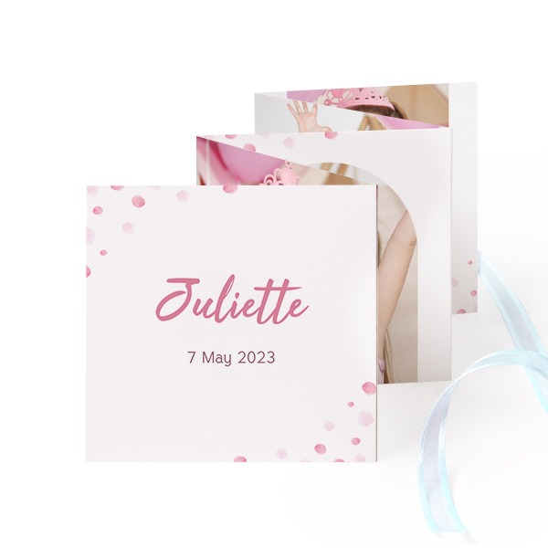 Fold out photo card Square Blue ribbon - set of 12 (8 x 8 cm)
