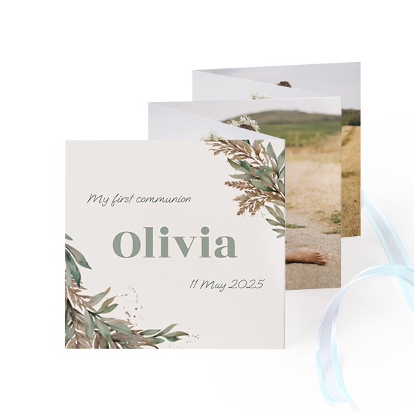 Fold out photo card Square Blue ribbon - set of 12 (8 x 8 cm)