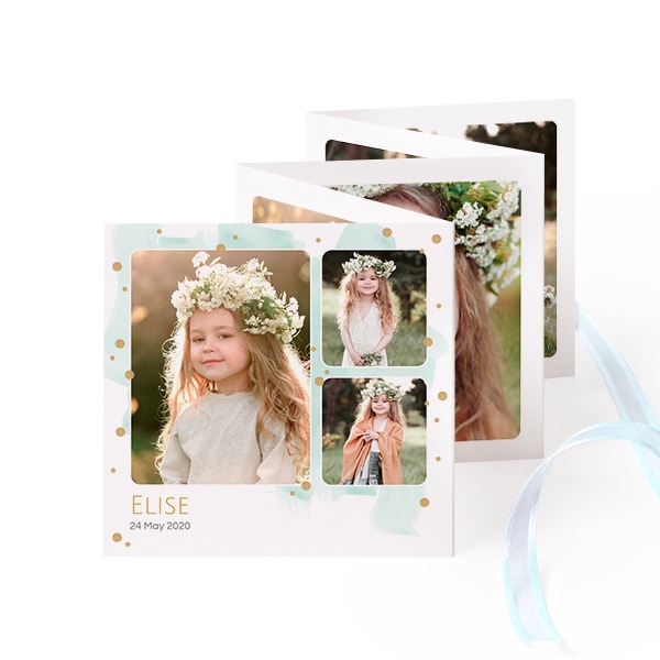Fold out photo card Square Blue ribbon - set of 12 (8 x 8 cm)