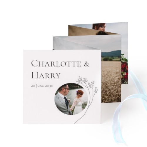 Fold out photo card Square Blue ribbon - set of 12 (8 x 8 cm)