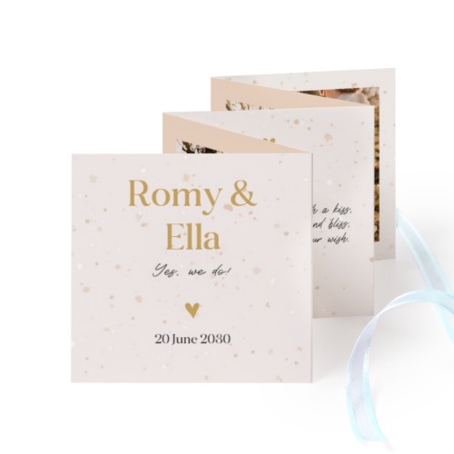 Fold out photo card Square Blue ribbon - set of 12 (8 x 8 cm)
