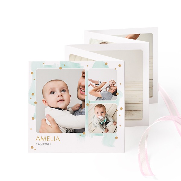 Fold out photo card Square Pink ribbon - set of 12 (8 x 8 cm)