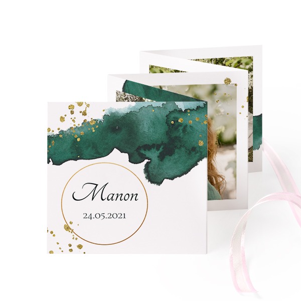 Fold out photo card Square Pink ribbon - set of 12 (8 x 8 cm)