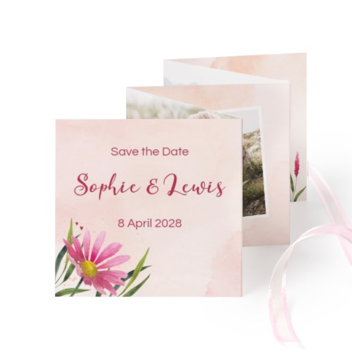 Fold out photo card Square Pink ribbon - set of 12 (8 x 8 cm)