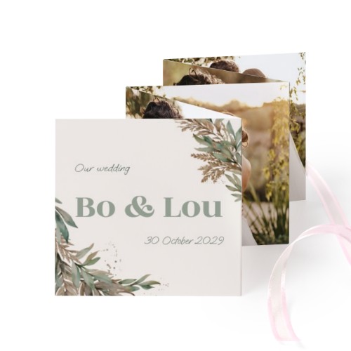 Fold out photo card Square Pink ribbon - set of 12 (8 x 8 cm)