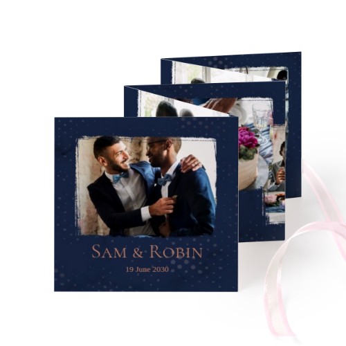Carte portfolio Carré (lot de 12) ruban rose (8 x 8 cm)