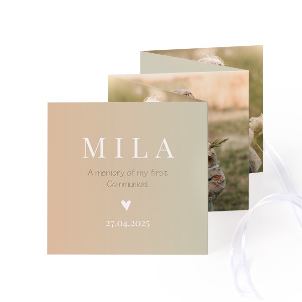 Fold out photo card Square White ribbon - set of 12 (8 x 8 cm)