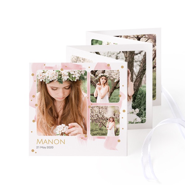 Fold out photo card Square White ribbon - set of 12 (8 x 8 cm)