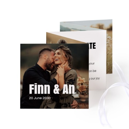 Fold out photo card Square White ribbon - set of 12 (8 x 8 cm)
