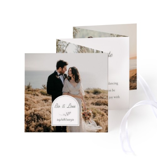 Fold out photo card Square White ribbon - set of 12 (8 x 8 cm)