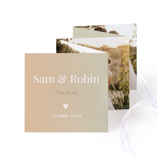 Fold out photo card Square White ribbon - set of 12 (8 x 8 cm)