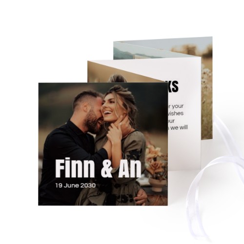 Fold out photo card Square White ribbon - set of 12 (8 x 8 cm)